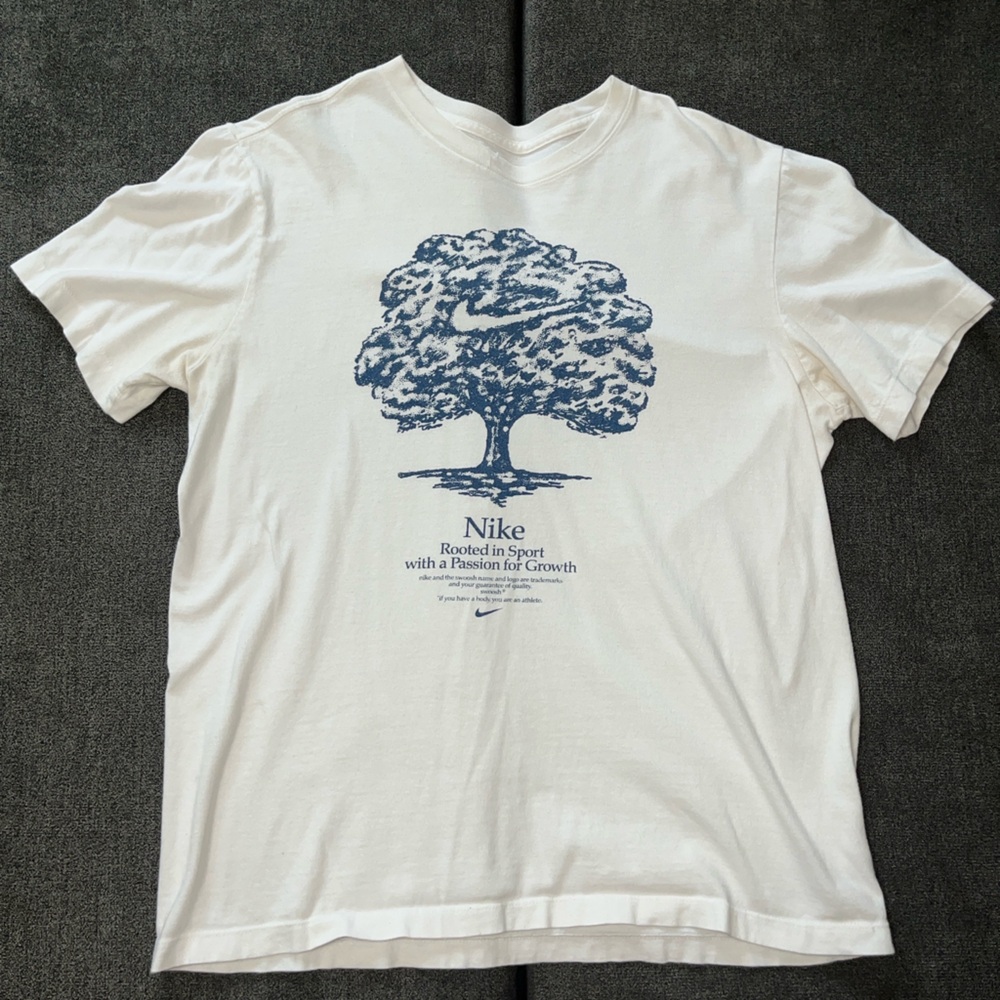 Nike White Tee with Blue Tree Graphic